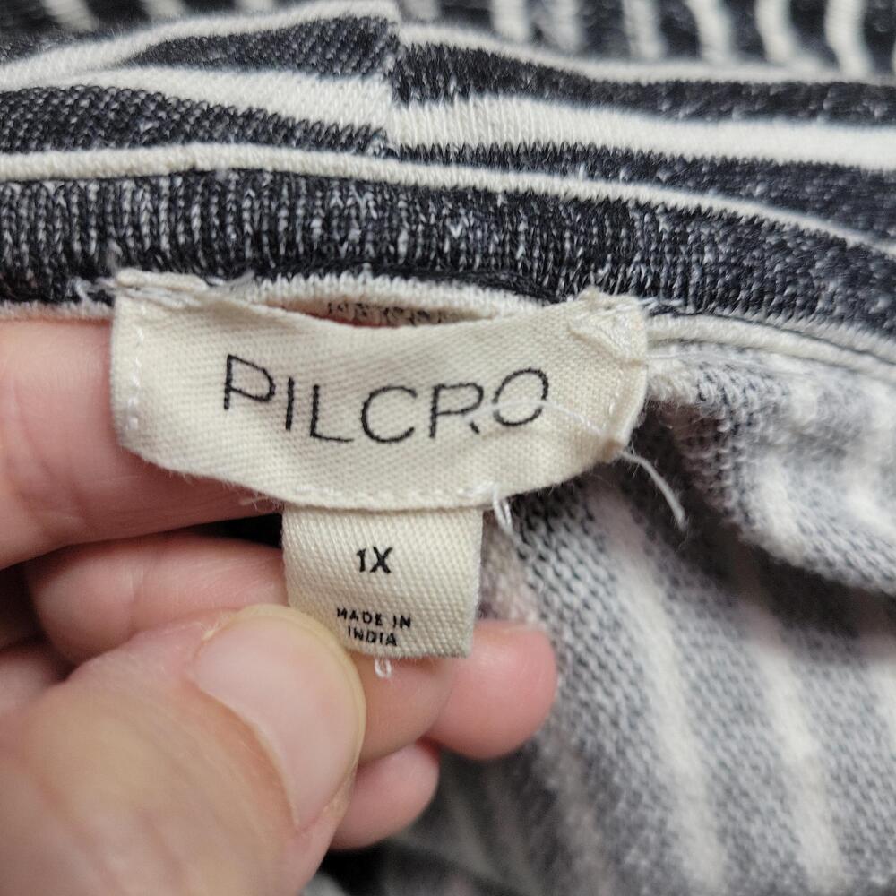 Pilcro Patchwork Sweatshirt 1X Black Cotton Stripe Hooded Pullover Anthropologie - Picture 7 of 8